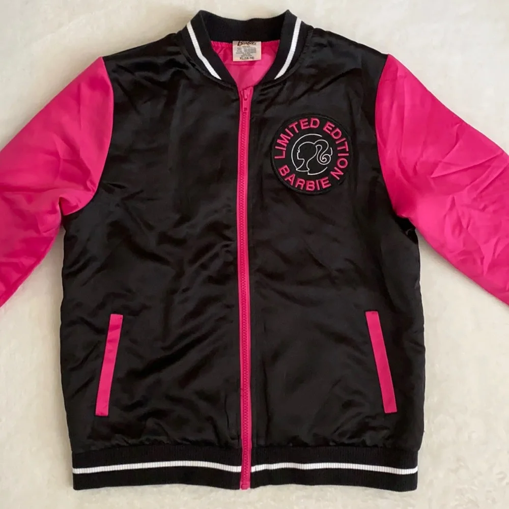 Barbie | Limited Edition Satin Bomber Jacket Corvette Graphic Black Pink (XL)